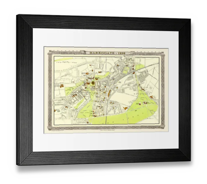 Framed Print : Old Map of Harrogate 1898 from the Royal Atlas by Bartholomew Framed Print : Old Map of Harrogate 1898 from the Royal Atlas by Bartholomew