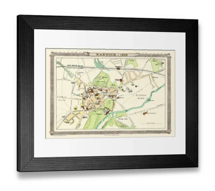 Framed Print : Old Map of Warwick 1898 from the Royal Atlas by Bartholomew Framed Print : Old Map of Warwick 1898 from the Royal Atlas by Bartholomew