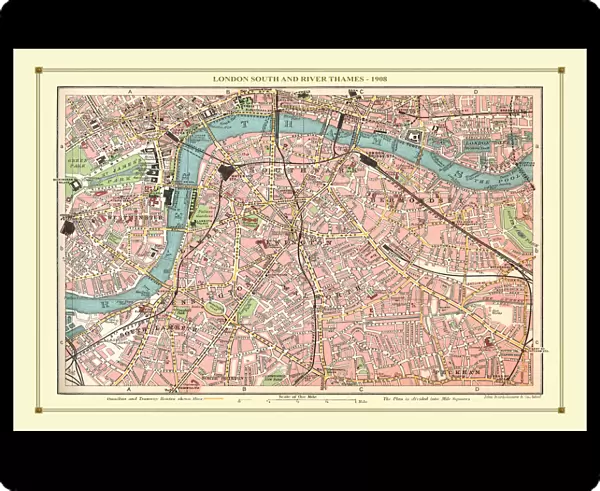 Old Street Map of London South and River Thames 1908