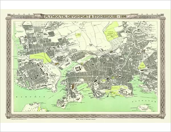 Old Map of Plymouth, Devonport and Stonehouse 1898 from the Royal Atlas by Bartholomew