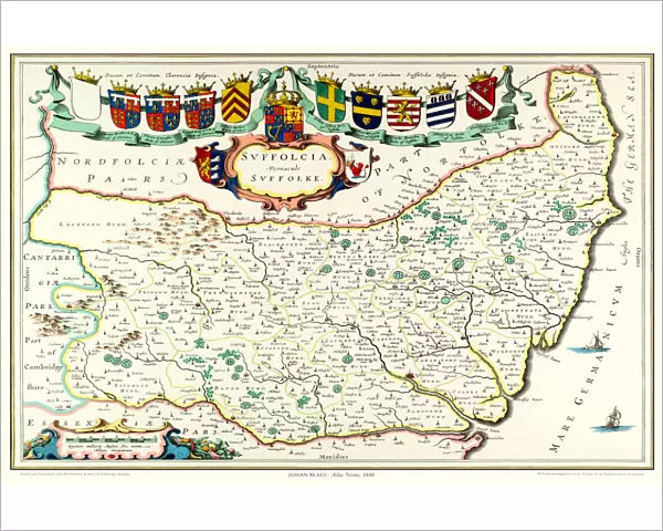 Old County Map of Suffolk 1648 by Johan Blaeu from the Atlas Novus