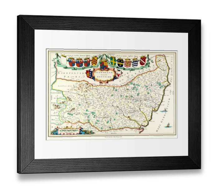 Framed Print : Old County Map of Suffolk 1648 by Johan Blaeu from the Atlas Novus