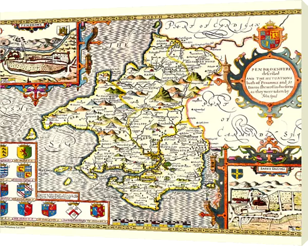 Old County Map of Pembrokeshire, Wales 1611 by John Speed