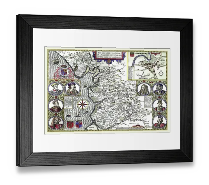Framed Print : Old County Map of Lancashire 1611 by John Speed Framed Print : Old County Map of Lancashire 1611 by John Speed