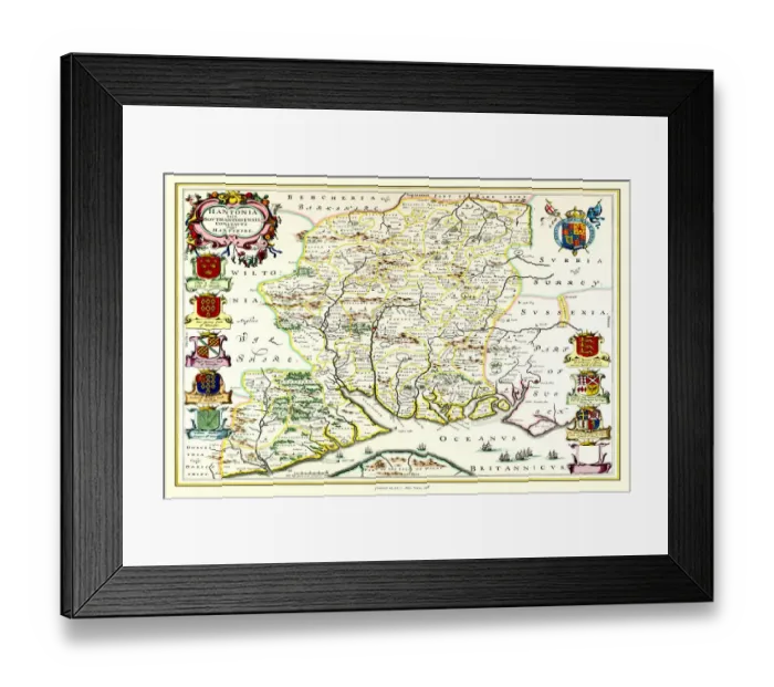 Framed Print : Old County Map of Hampshire 1648 by Johan Blaeu from the Atlas Novus