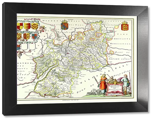 Old County Map of Gloucestershire 1648 by Johan Blaeu from the Atlas Novus