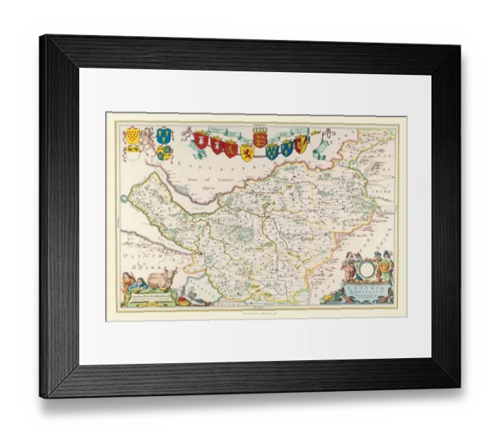 Framed Print : Old County Map of Cheshire 1648 by Johan Blaeu from the Atlas Novus Framed Print : Old County Map of Cheshire 1648 by Johan Blaeu from the Atlas Novus