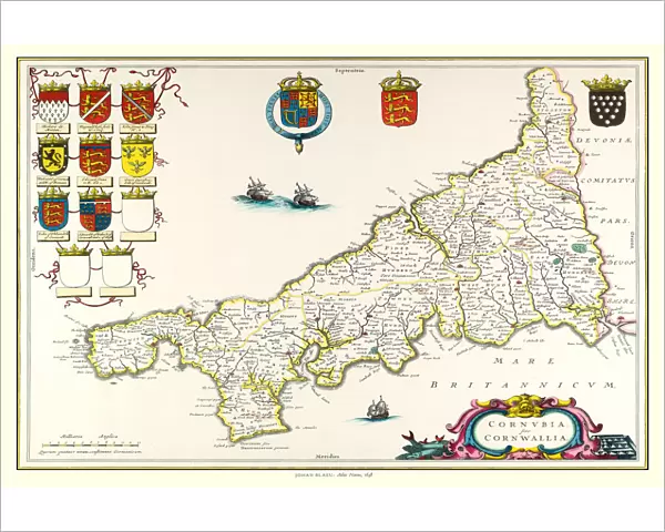 Old County Map of Cornwall 1648 by Johan Blaeu from the Atlas Novus