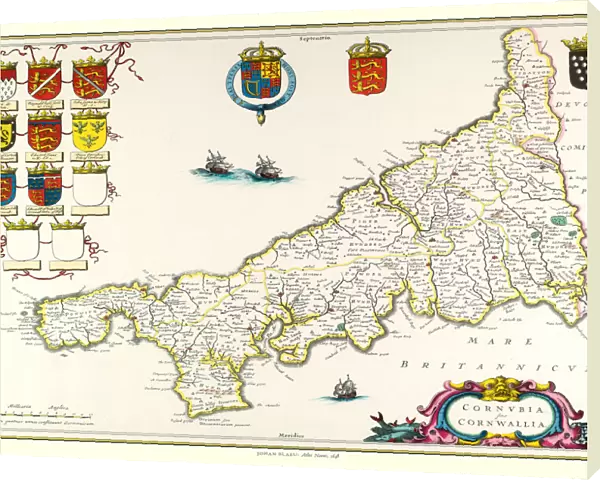 Old County Map of Cornwall 1648 by Johan Blaeu from the Atlas Novus