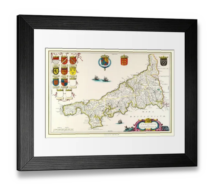 Framed Print : Old County Map of Cornwall 1648 by Johan Blaeu from the Atlas Novus