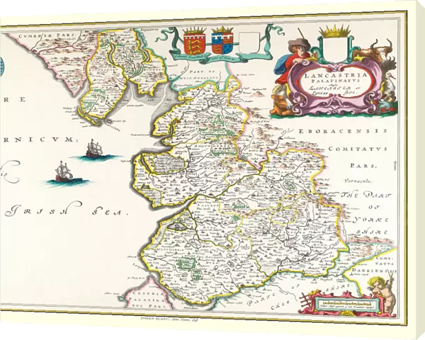 Old County Map of Lancashire 1648 by Johan Blaeu from the Atlas Novus