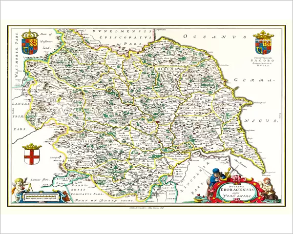 Old County Map of Yorkshire 1648 by Johan Blaeu from the Atlas Novus