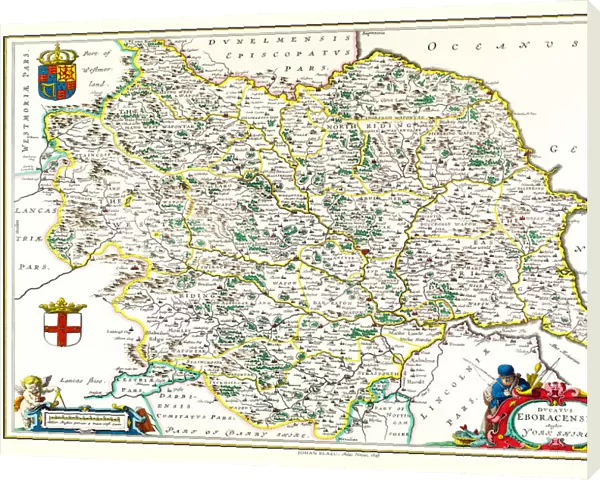 Old County Map of Yorkshire 1648 by Johan Blaeu from the Atlas Novus