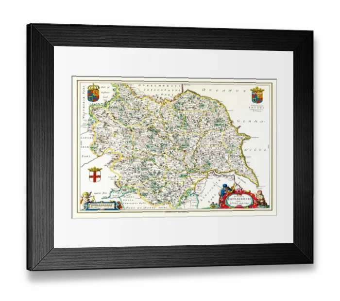 Framed Print : Old County Map of Yorkshire 1648 by Johan Blaeu from the Atlas Novus