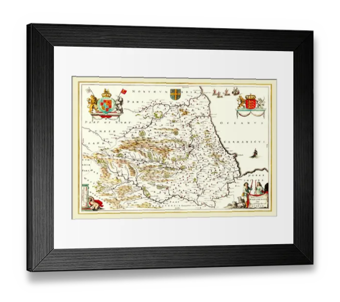 Framed Print : Old County Map of Durham 1648 by Johan Blaeu from the Atlas Novus Framed Print : Old County Map of Durham 1648 by Johan Blaeu from the Atlas Novus