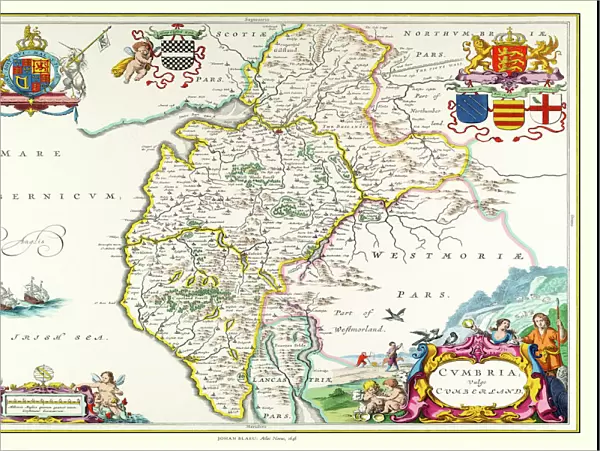 Old County Map of Cumbria 1648 by Johan Blaeu from the Atlas Novus