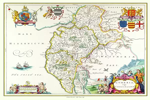 Old County Map of Cumbria 1648 by Johan Blaeu from the Atlas Novus