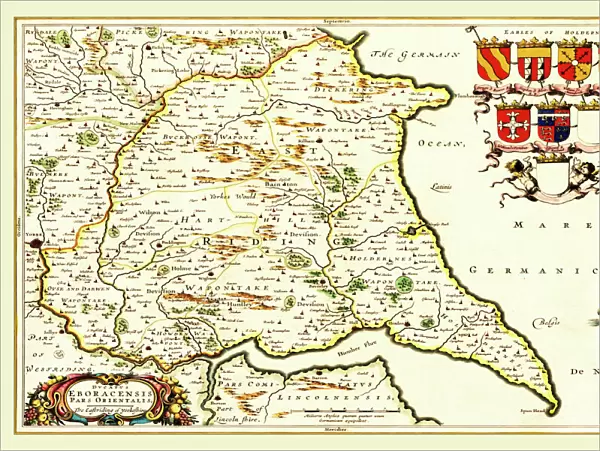 Old County Map of the East Riding of Yorkshire 1648 by Johan Blaeu from the Atlas Novus