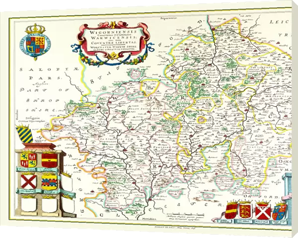 Old County Map of Warwickshire 1648 by Johan Blaeu from the Atlas Novus