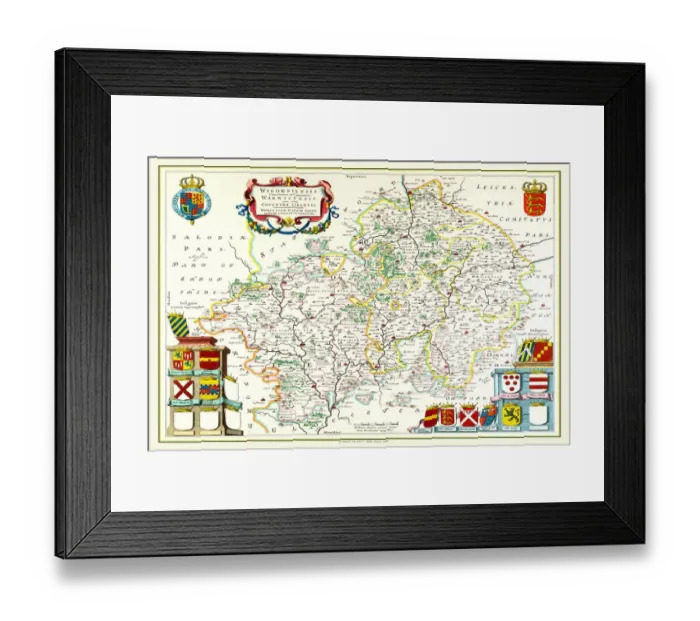 Framed Print : Old County Map of Warwickshire 1648 by Johan Blaeu from the Atlas Novus