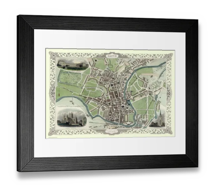 Framed Print : Old Map of Bath 1851 by John Tallis Framed Print : Old Map of Bath 1851 by John Tallis