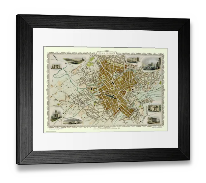 Framed Print : Old Map of Birmingham 1851 by John Tallis Framed Print : Old Map of Birmingham 1851 by John Tallis
