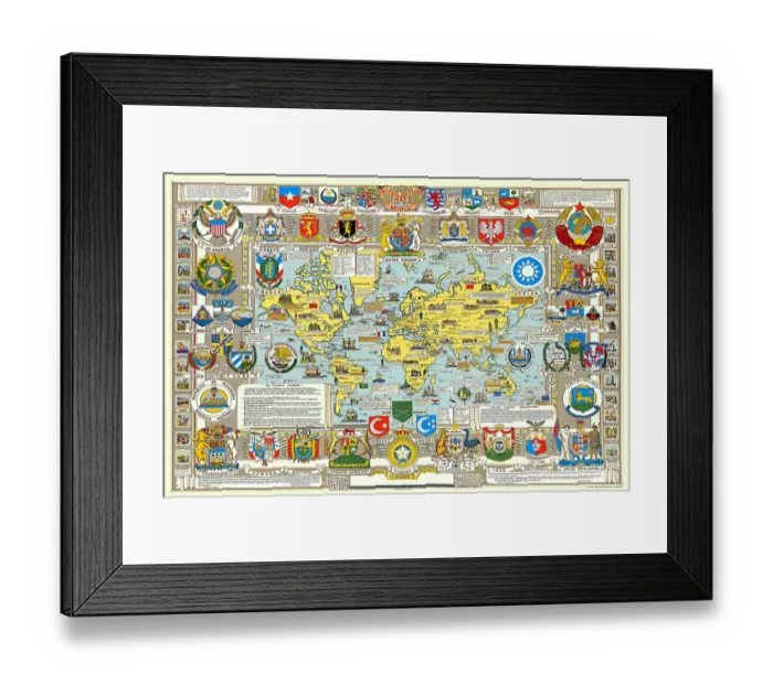 Framed Print : United Nations Map of The World 1948 Framed Print : United Nations Map of The World 1948