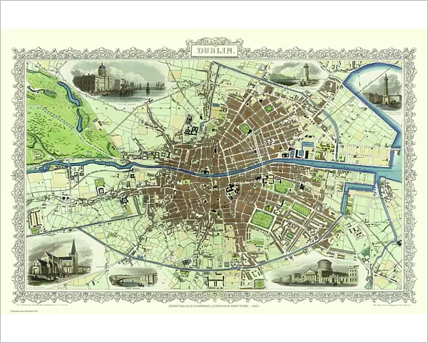 Old Map of Dublin Ireland 1851 by John Tallis