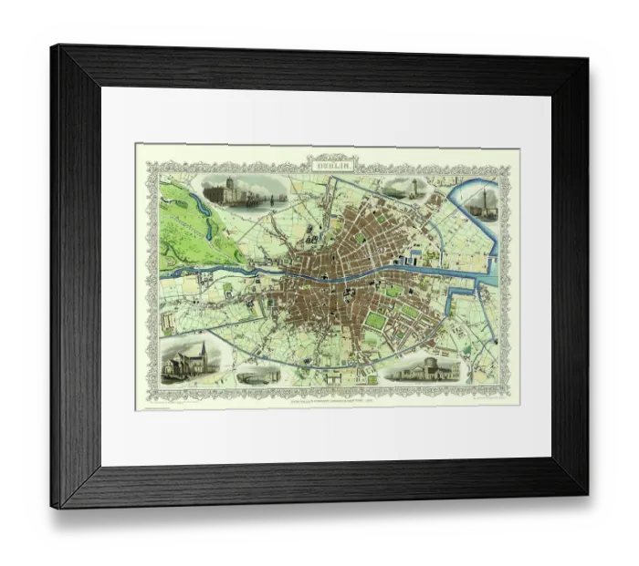 Framed Print : Old Map of Dublin Ireland 1851 by John Tallis Framed Print : Old Map of Dublin Ireland 1851 by John Tallis