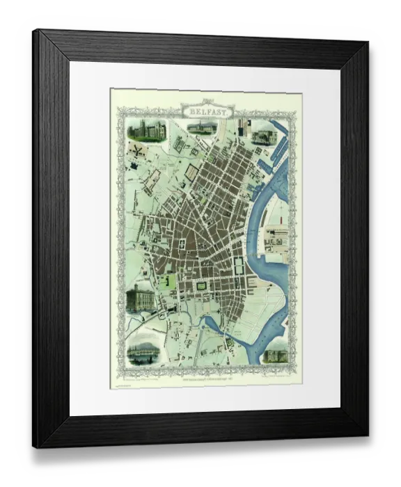 Framed Print : Old Map of Belfast 1851 by John Tallis