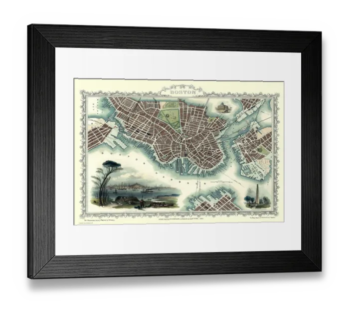 Framed Print : Old Map of Boston United States of America 1851 by John Tallis Framed Print : Old Map of Boston United States of America 1851 by John Tallis