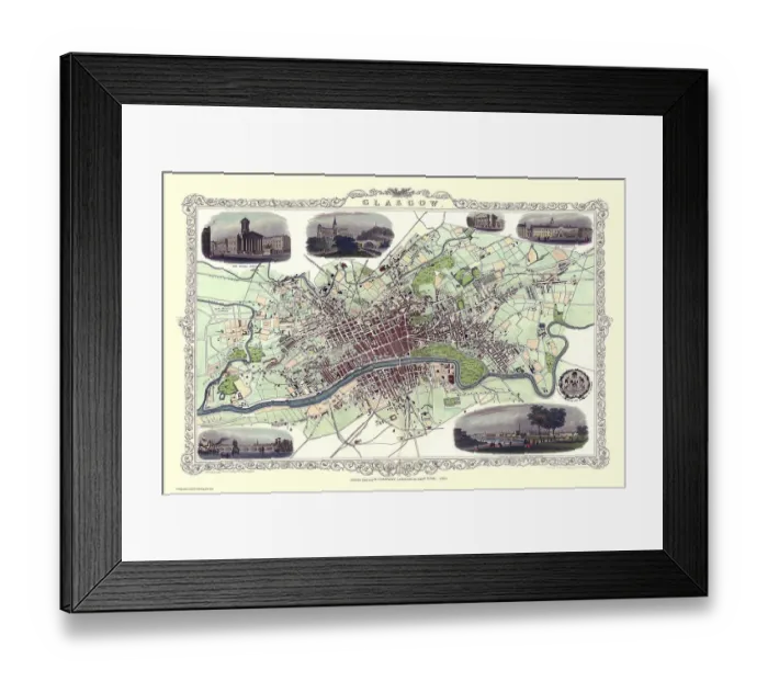 Framed Print : Old Map of Glasgow Scotland 1851 by John Tallis Framed Print : Old Map of Glasgow Scotland 1851 by John Tallis