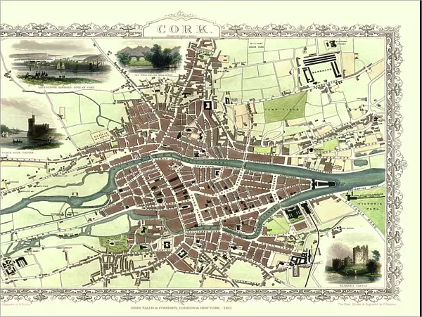 Old Map of Cork Ireland 1851 by John Tallis