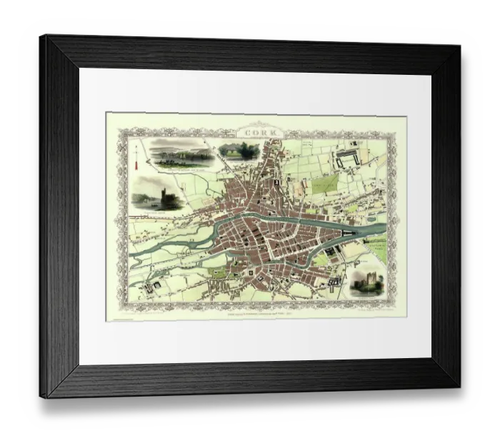 Framed Print : Old Map of Cork Ireland 1851 by John Tallis Framed Print : Old Map of Cork Ireland 1851 by John Tallis