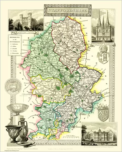 Old County Map of Staffordshire 1836 by Thomas Moule