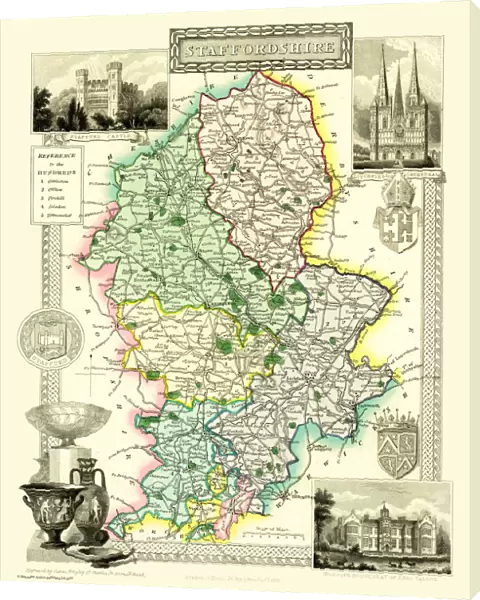 Old County Map of Staffordshire 1836 by Thomas Moule