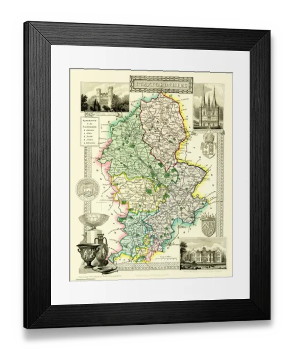 Framed Print : Old County Map of Staffordshire 1836 by Thomas Moule Framed Print : Old County Map of Staffordshire 1836 by Thomas Moule