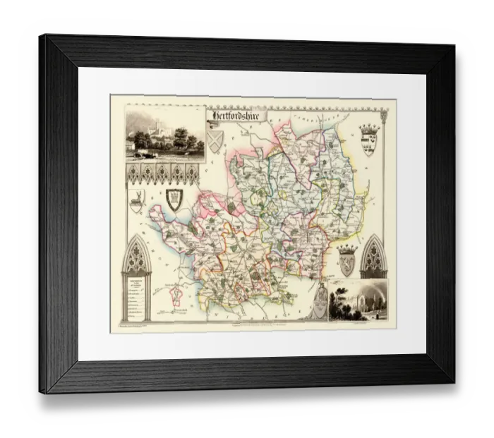 Framed Print : Old County Map of Hertfordshire 1836 by Thomas Moule Framed Print : Old County Map of Hertfordshire 1836 by Thomas Moule
