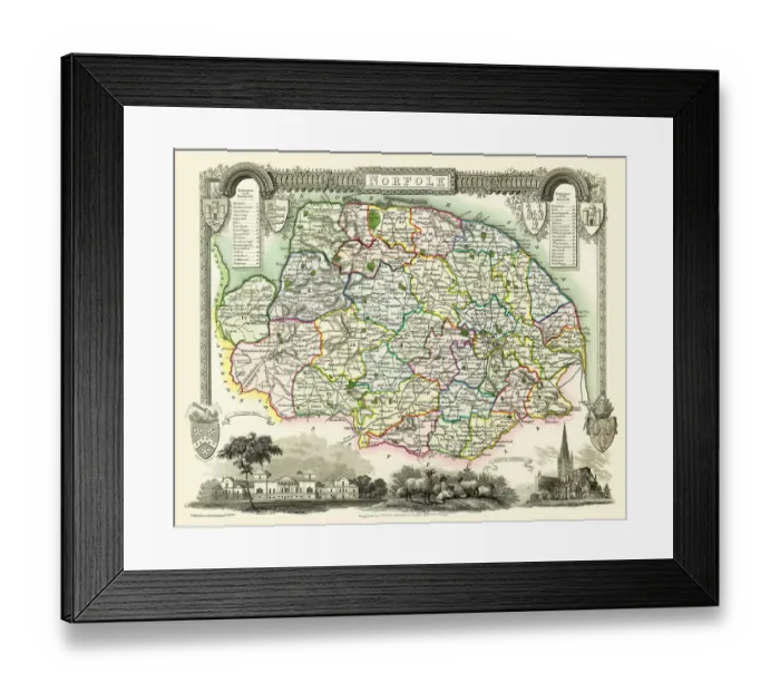Framed Print : Old County Map of Norfolk 1836 by Thomas Moule Framed Print : Old County Map of Norfolk 1836 by Thomas Moule