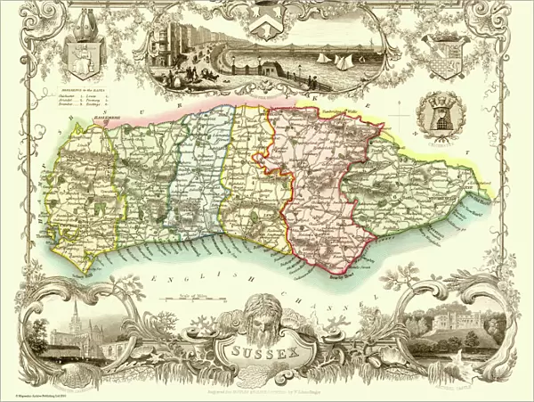 Old County Map of Sussex 1836 by Thomas Moule