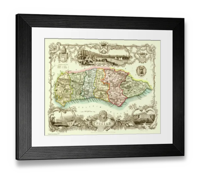 Framed Print : Old County Map of Sussex 1836 by Thomas Moule Framed Print : Old County Map of Sussex 1836 by Thomas Moule