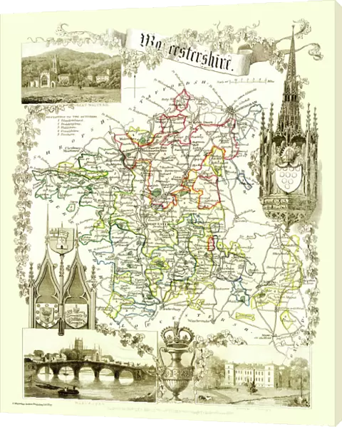 Old County Map of Worcestershire 1836 by Thomas Moule