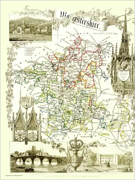 Old County Map of Worcestershire 1836 by Thomas Moule