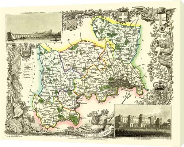 Old County Map of Middlesex 1836 by Thomas Moule