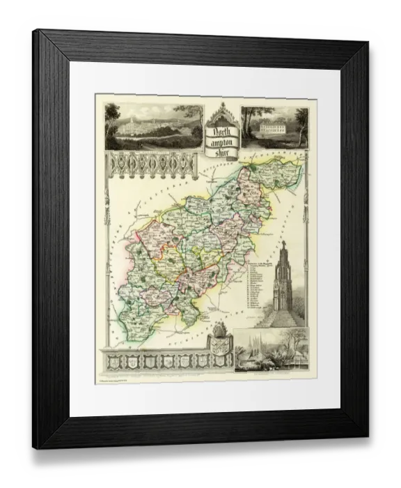 Framed Print : Old County Map of Northamptonshire 1836 by Thomas Moule Framed Print : Old County Map of Northamptonshire 1836 by Thomas Moule