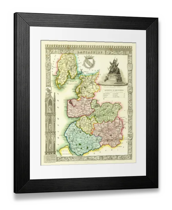 Framed Print : Old County Map of Lancashire 1836 by Thomas Moule