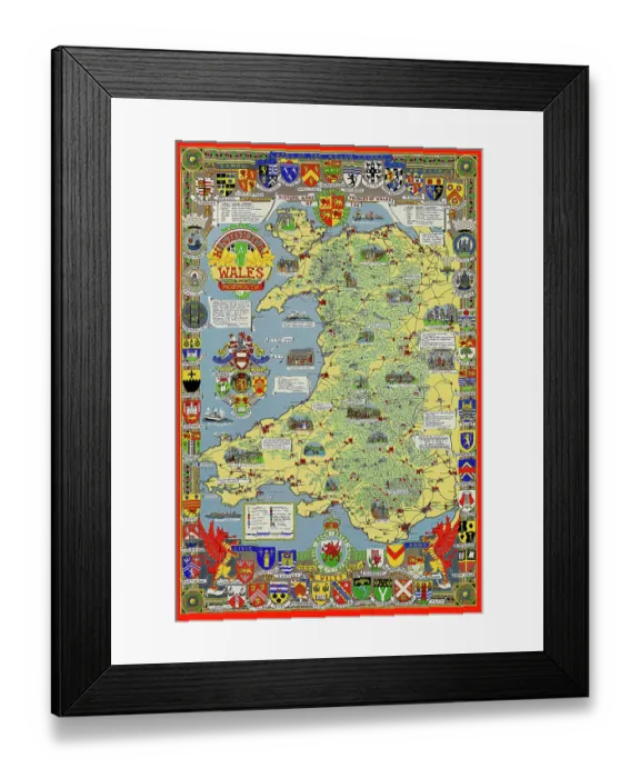 Framed Print : Pictorial History Map of Wales and Monmouth 1966