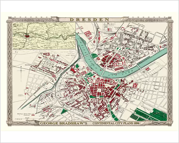 George Bradshaws Plan of Dresden, Germany 1896