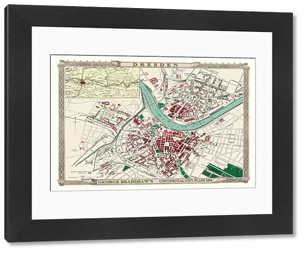 George Bradshaws Plan of Dresden, Germany 1896