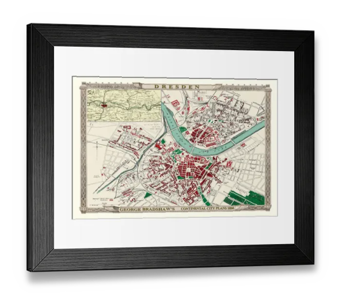 Framed Print : George Bradshaws Plan of Dresden, Germany 1896 Framed Print : George Bradshaws Plan of Dresden, Germany 1896